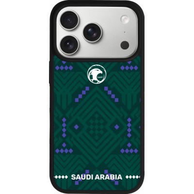 Coque iPhone 17 Pro - Silicone rigide noir Maillot de football Arabie saoudite 2026 personnalisable