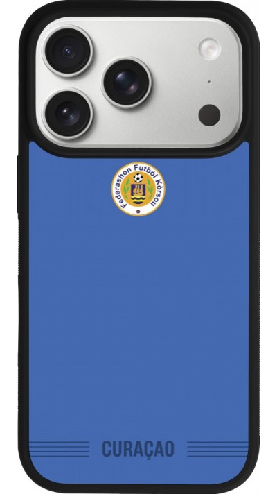 Coque iPhone 17 Pro - Silicone rigide noir Maillot de football Curaçao 2026 personnalisable