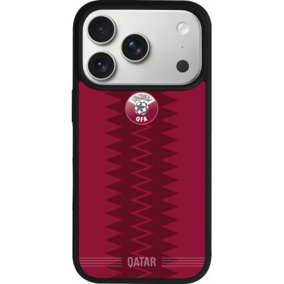 Coque iPhone 17 Pro - Silicone rigide noir Maillot de football Qatar 2026 personnalisable