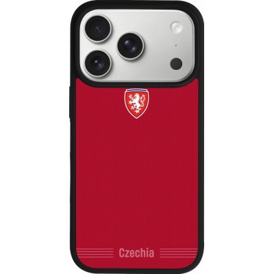 Coque iPhone 17 Pro - Silicone rigide noir Maillot de football Répuplique Tchèque 2026 personnalisable
