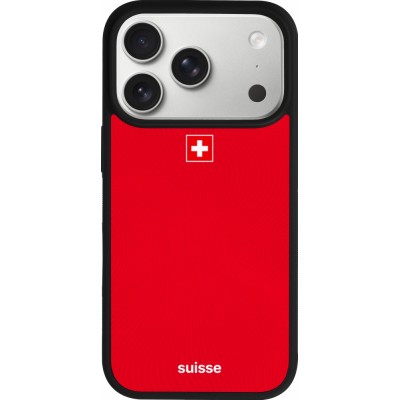 Coque iPhone 17 Pro - Silicone rigide noir Maillot de football Suisse 2026 personnalisable