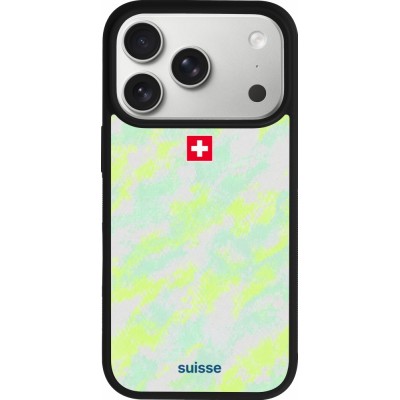 Coque iPhone 17 Pro - Silicone rigide noir Maillot de football Suisse Away 2026 personnalisable