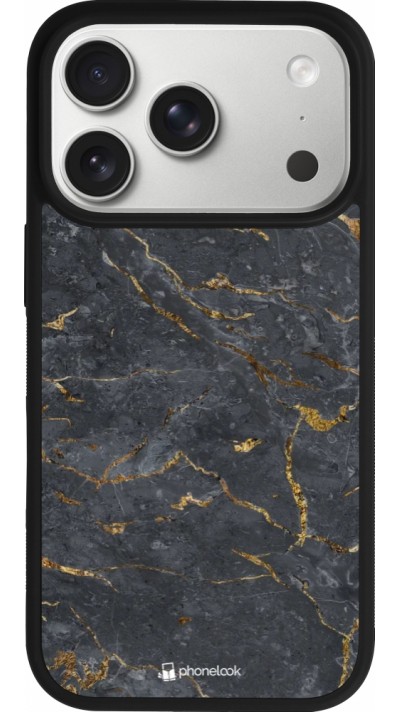 Coque iPhone 17 Pro - Silicone rigide noir Grey Gold Marble
