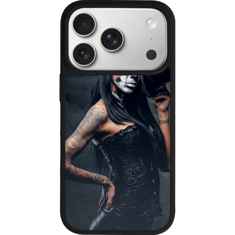Coque iPhone 17 Pro - Silicone rigide noir Halloween 22 Tattooed Girl