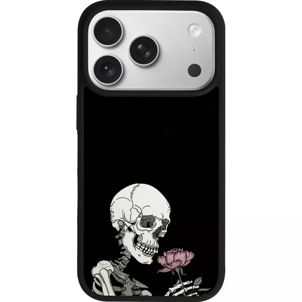 Coque iPhone 17 Pro - Silicone rigide noir Halloween 2023 rose and skeleton