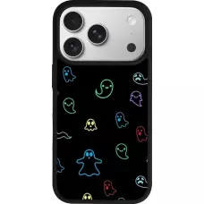 Coque iPhone 17 Pro - Silicone rigide noir Halloween 2024 colorful ghosts