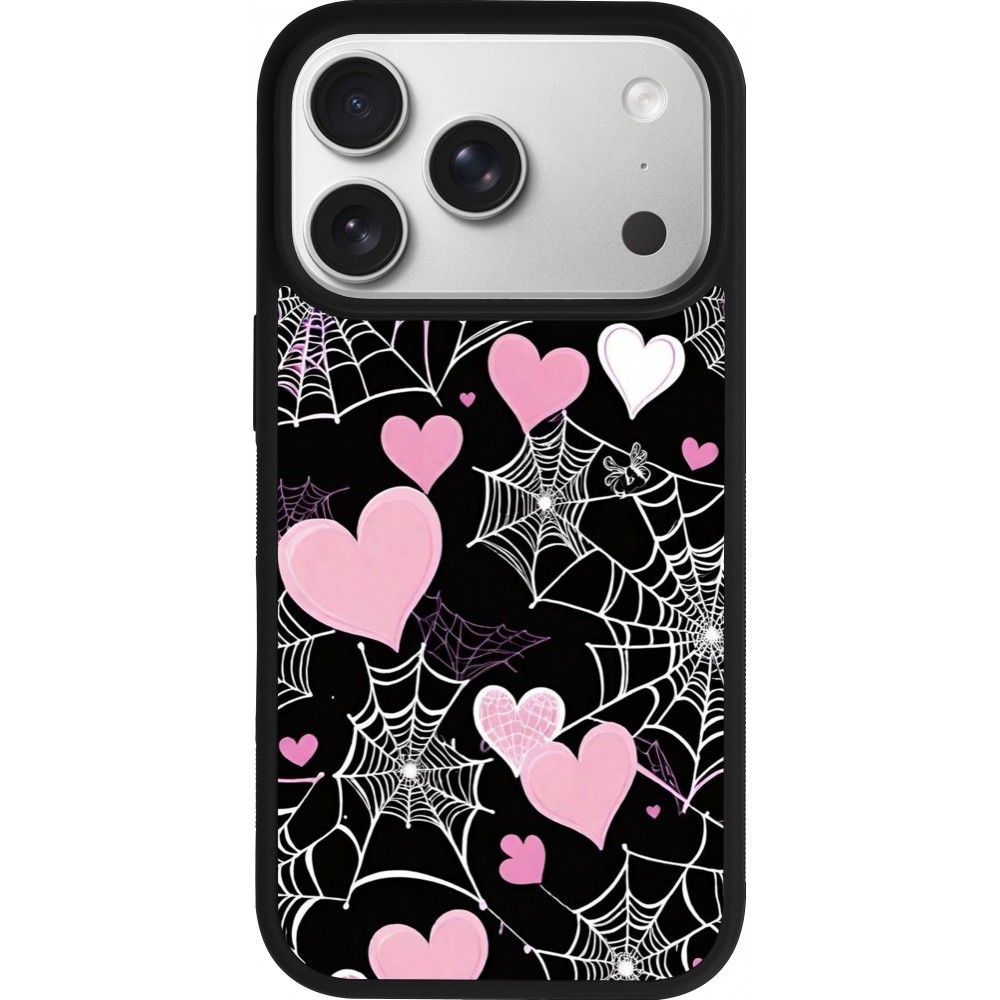 Coque iPhone 17 Pro - Silicone rigide noir Halloween 2024 girly