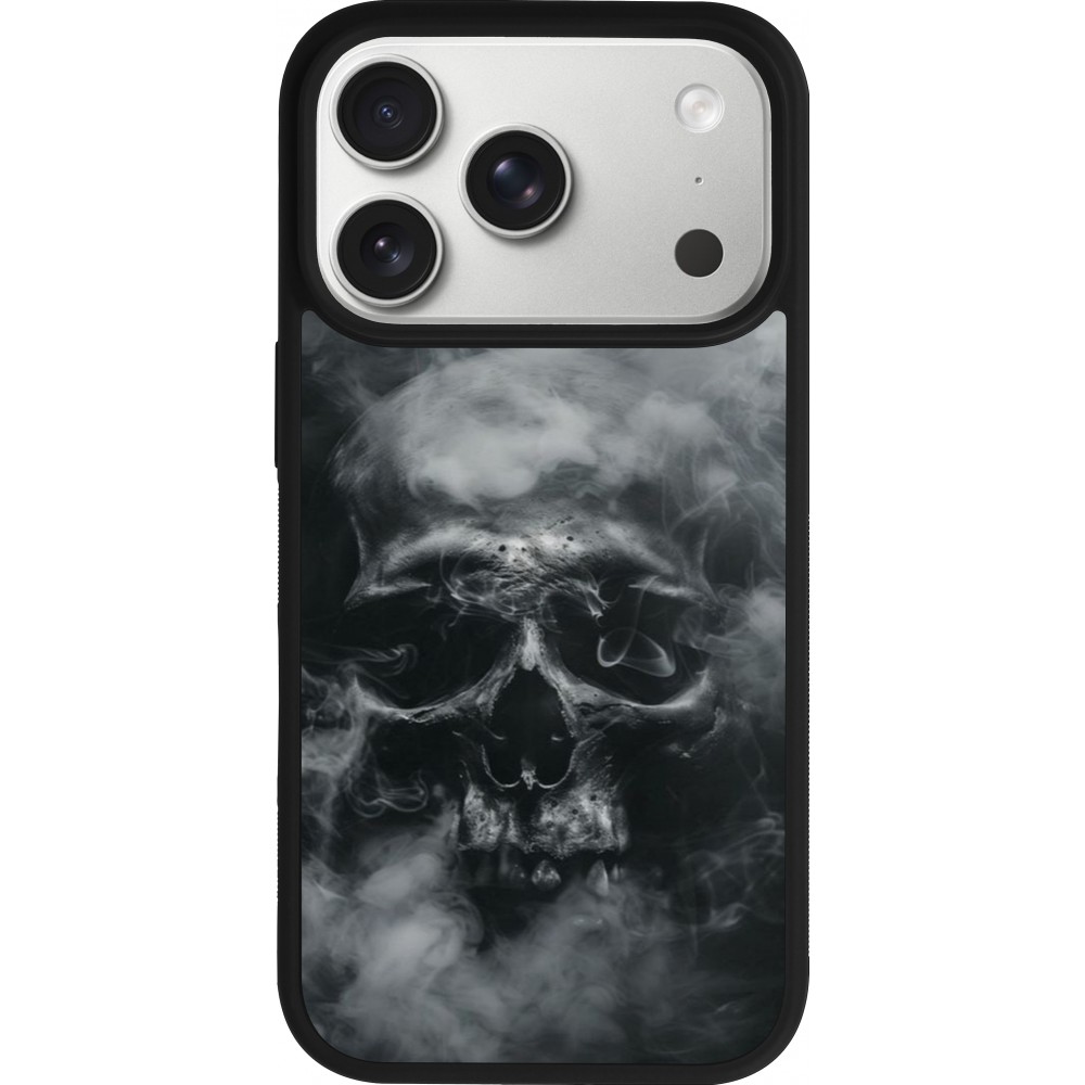 Coque iPhone 17 Pro - Silicone rigide noir Halloween 2024 smoky skull