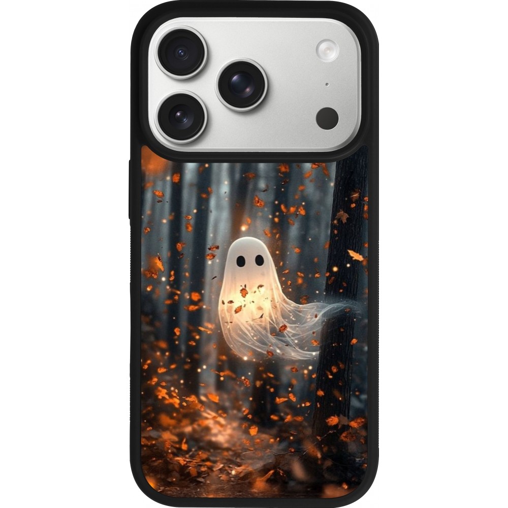 Coque iPhone 17 Pro - Silicone rigide noir Halloween 2025 Ghost in the forest