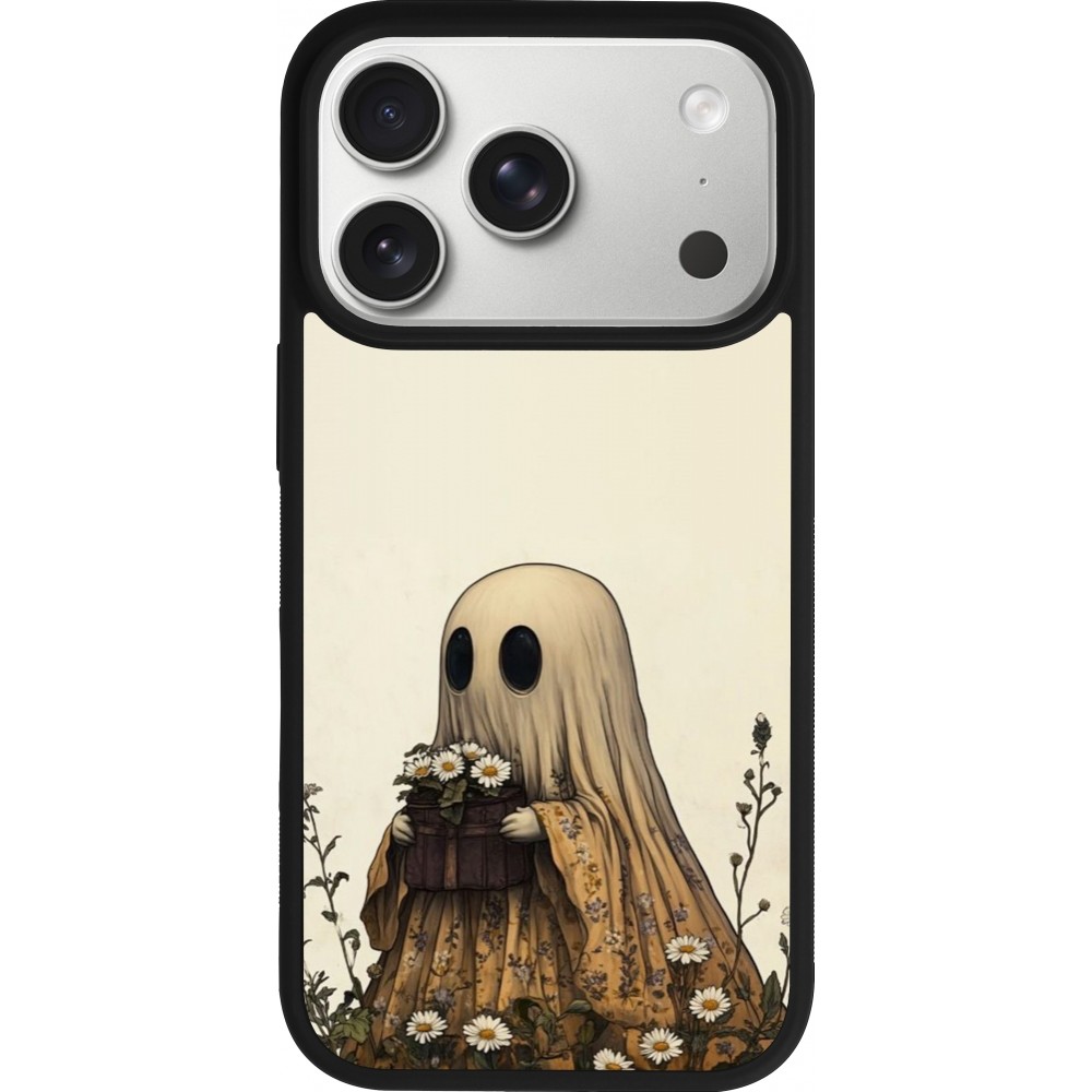 Coque iPhone 17 Pro - Silicone rigide noir Halloween 2025 Ghost gardener