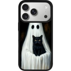 Coque iPhone 17 Pro - Silicone rigide noir Halloween 2025 Ghost with black cat