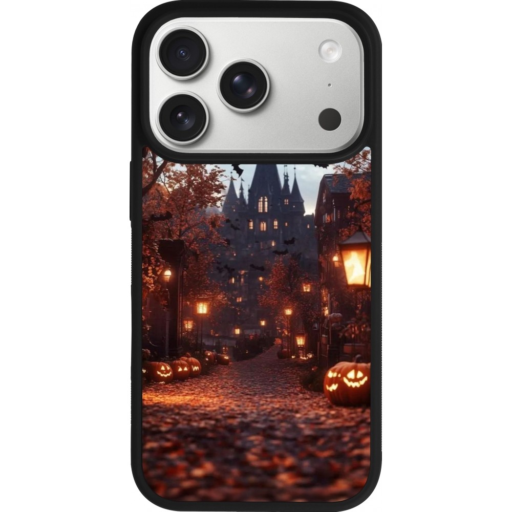 Coque iPhone 17 Pro - Silicone rigide noir Halloween 2025 Haunted house