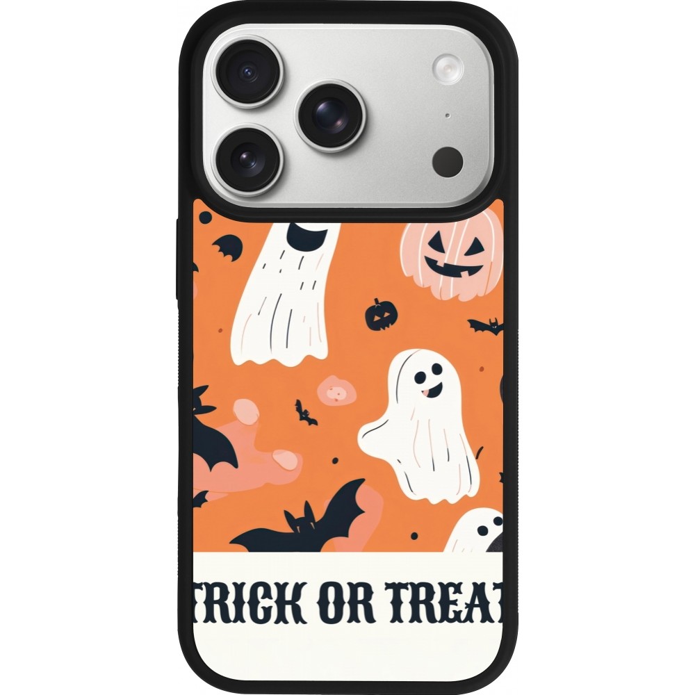 Coque iPhone 17 Pro - Silicone rigide noir Halloween 2025 Trick or treat