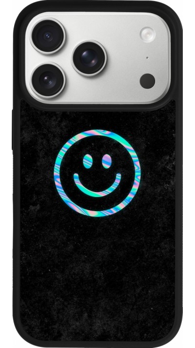 Coque iPhone 17 Pro - Silicone rigide noir Happy smiely irisé