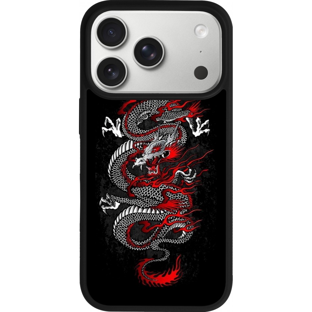iPhone 17 Pro Case Hülle - Silikon schwarz Japanese style Dragon Tattoo Red Black