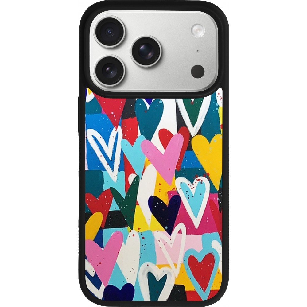 iPhone 17 Pro Case Hülle - Silikon schwarz Joyful Hearts