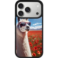 iPhone 17 Pro Case Hülle - Silikon schwarz Lama Chic in Mohnblume