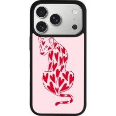 Coque iPhone 17 Pro - Silicone rigide noir Leopard with hearts 2026