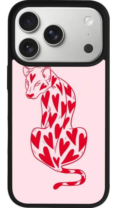 iPhone 17 Pro Case Hülle - Silikon schwarz Leopard with hearts 2026