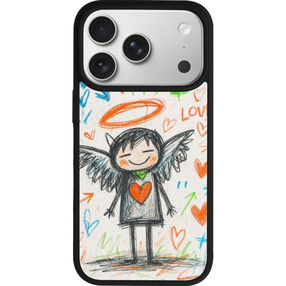 Coque iPhone 17 Pro - Silicone rigide noir Little Angel Sketch Love