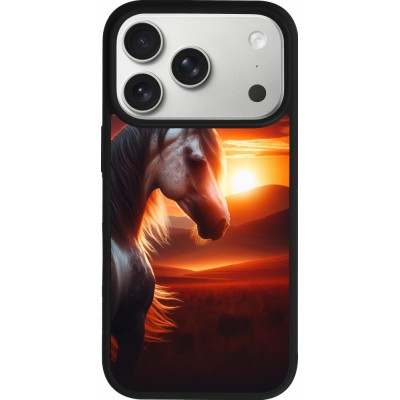 Coque iPhone 17 Pro - Silicone rigide noir Majestic Sunset Horse