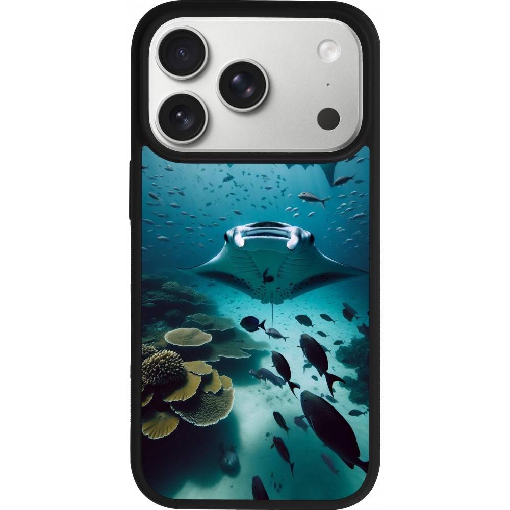 Coque iPhone 17 Pro - Silicone rigide noir Manta Lagon Nettoyage