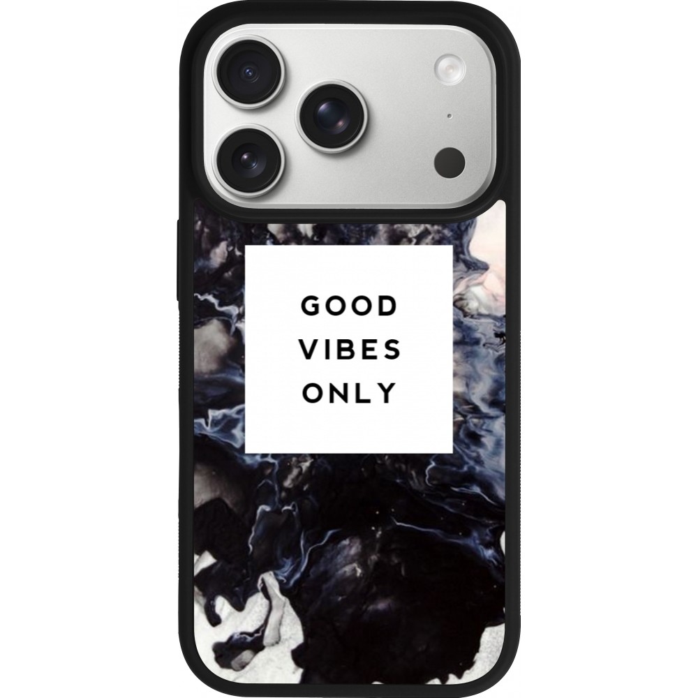 Coque iPhone 17 Pro - Silicone rigide noir Marble Good Vibes Only