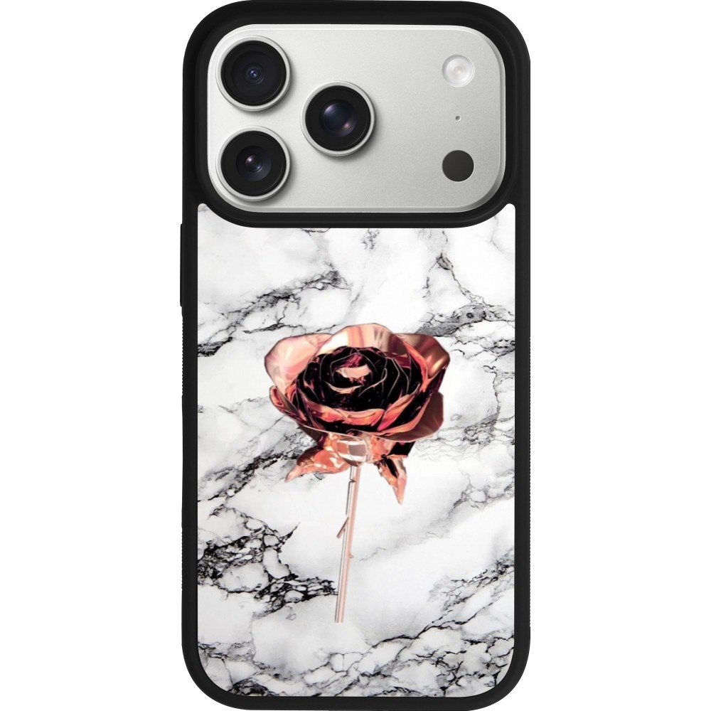 iPhone 17 Pro Case Hülle - Silikon schwarz Marble Rose Gold