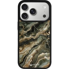 Coque iPhone 17 Pro - Silicone rigide noir Marbre Olive