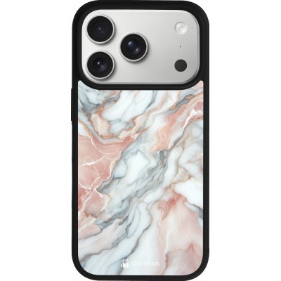 Coque iPhone 17 Pro - Silicone rigide noir Marbre Rose Lumineux