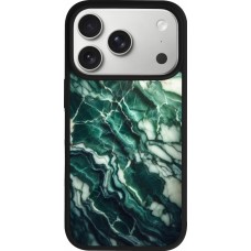 Coque iPhone 17 Pro - Silicone rigide noir Marbre vert majestueux
