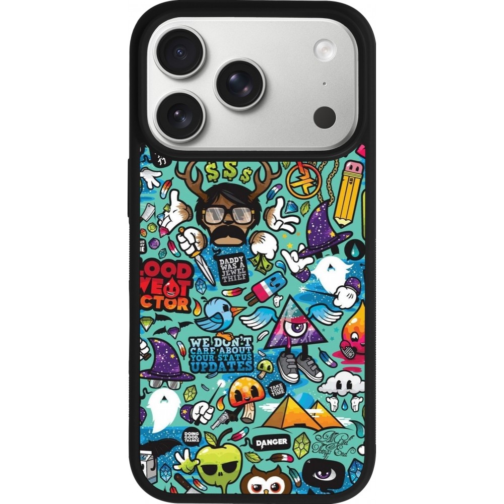 iPhone 17 Pro Case Hülle - Silikon schwarz Mixed Cartoons Turquoise