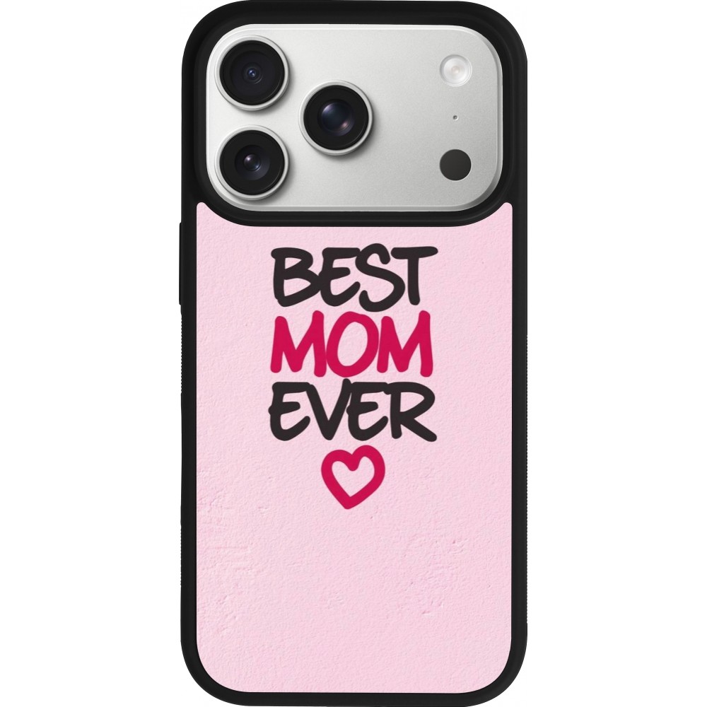 Coque iPhone 17 Pro - Silicone rigide noir Mom 2023 best Mom ever pink
