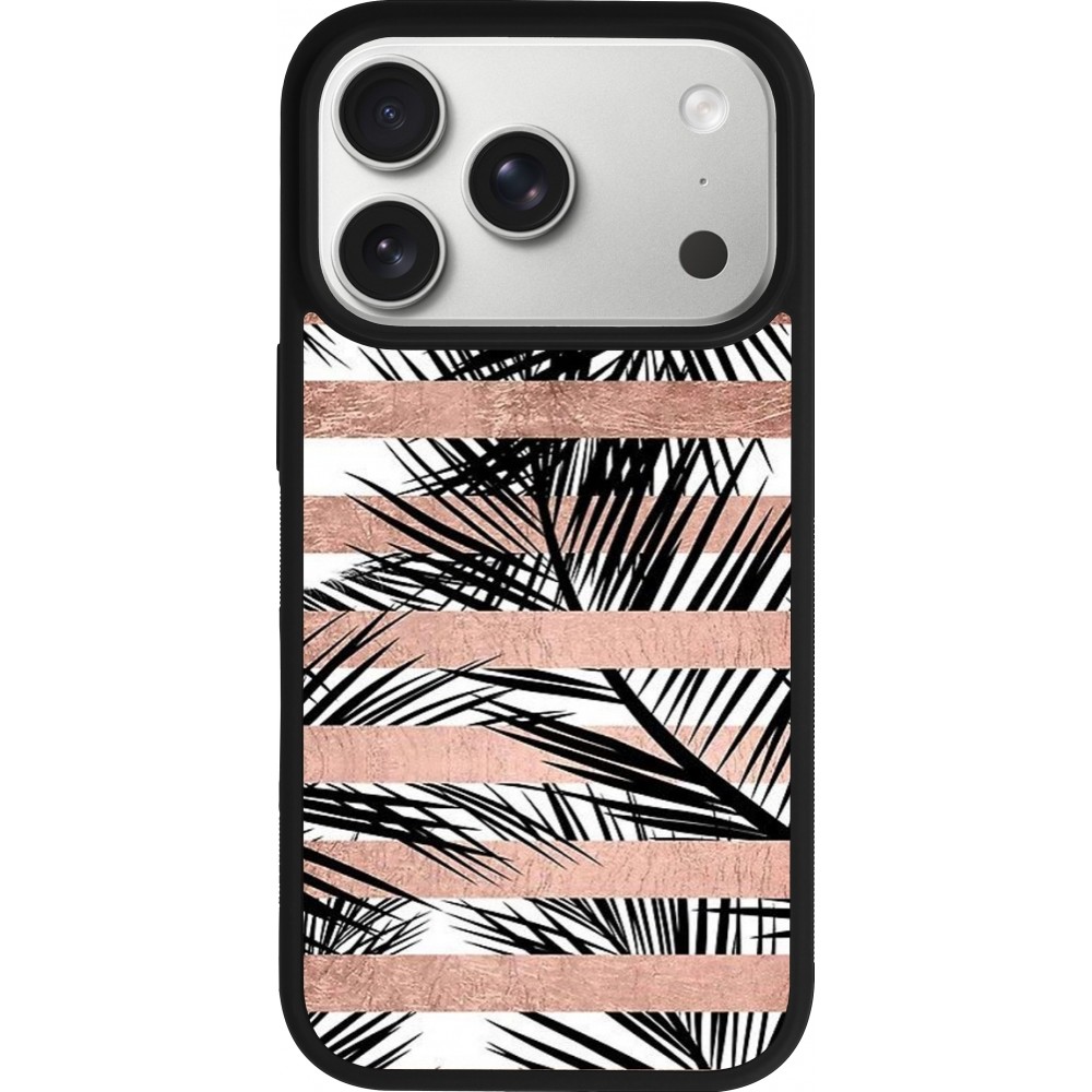 iPhone 17 Pro Case Hülle - Silikon schwarz Palm trees gold stripes