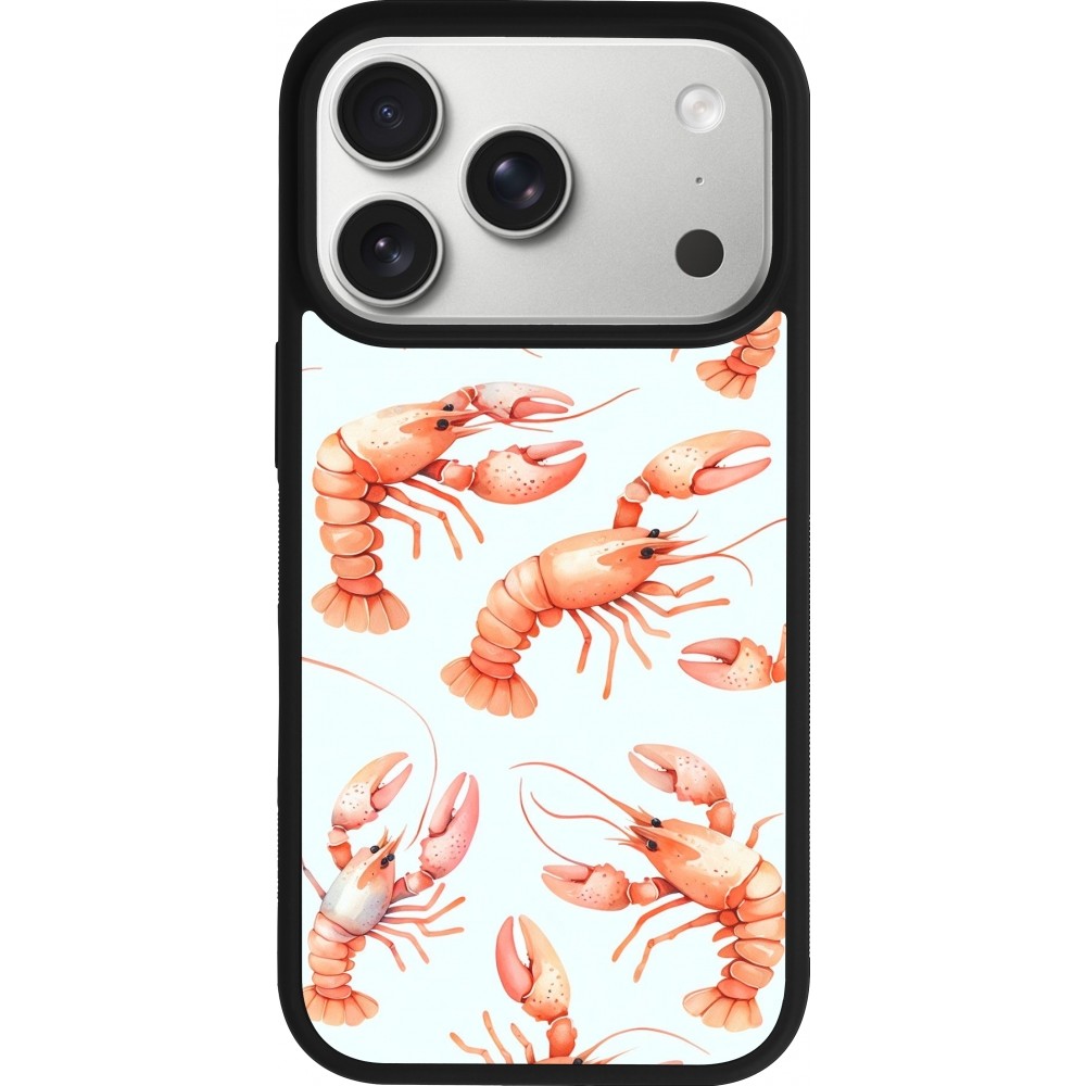 iPhone 17 Pro Case Hülle - Silikon schwarz Muster von pastellfarbenen Hummern