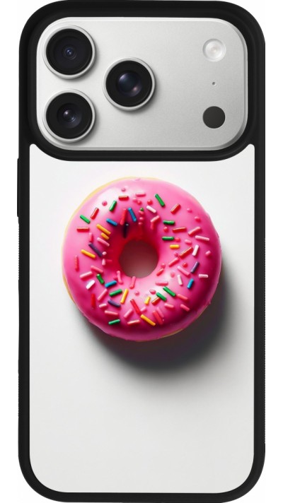 iPhone 17 Pro Case Hülle - Silikon schwarz Weisser Hintergrund, pinker Donut