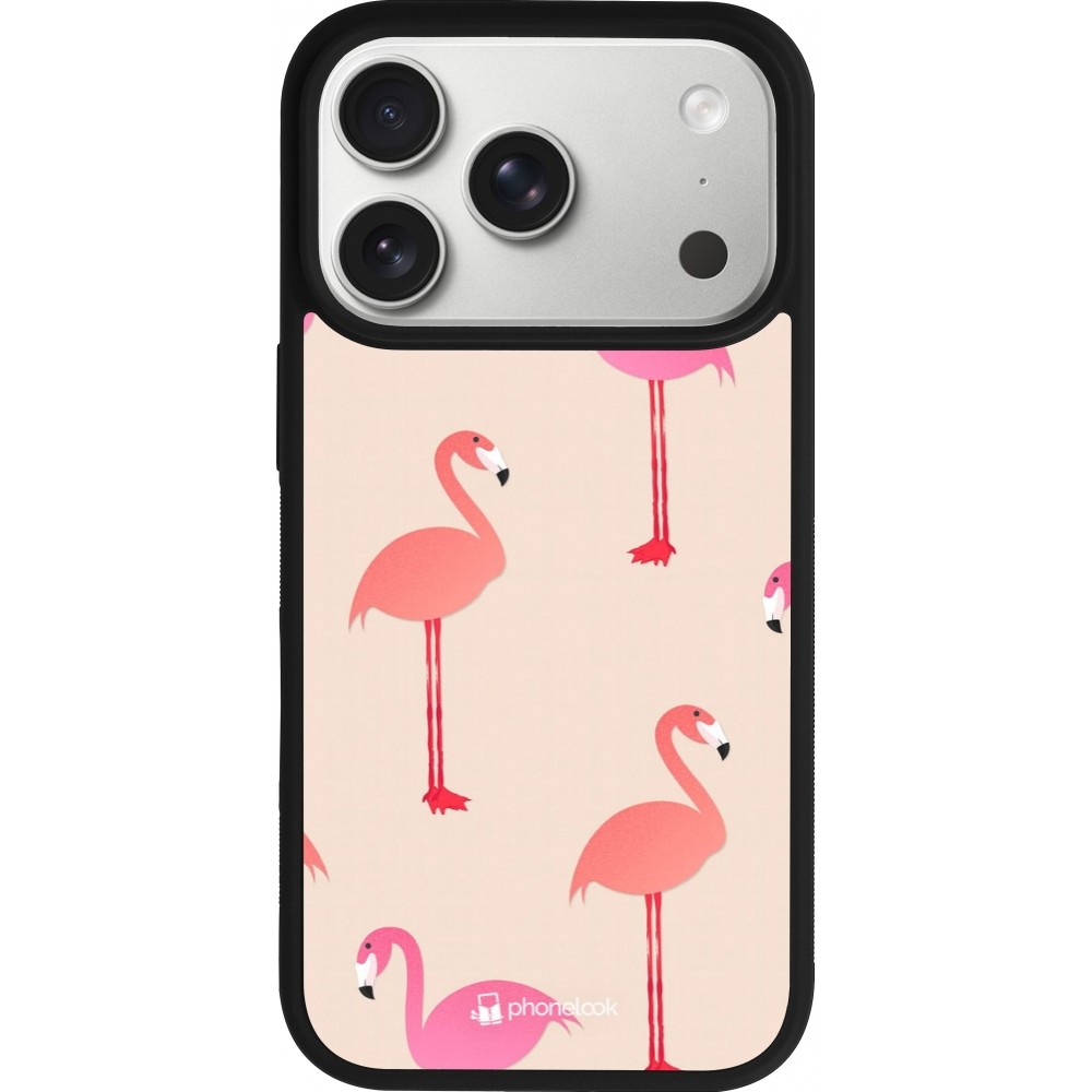 Coque iPhone 17 Pro - Silicone rigide noir Pink Flamingos Pattern