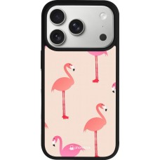 Coque iPhone 17 Pro - Silicone rigide noir Pink Flamingos Pattern