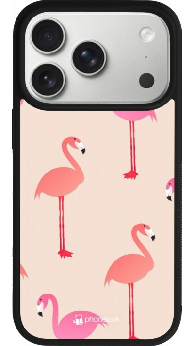 iPhone 17 Pro Case Hülle - Silikon schwarz Pink Flamingos Pattern