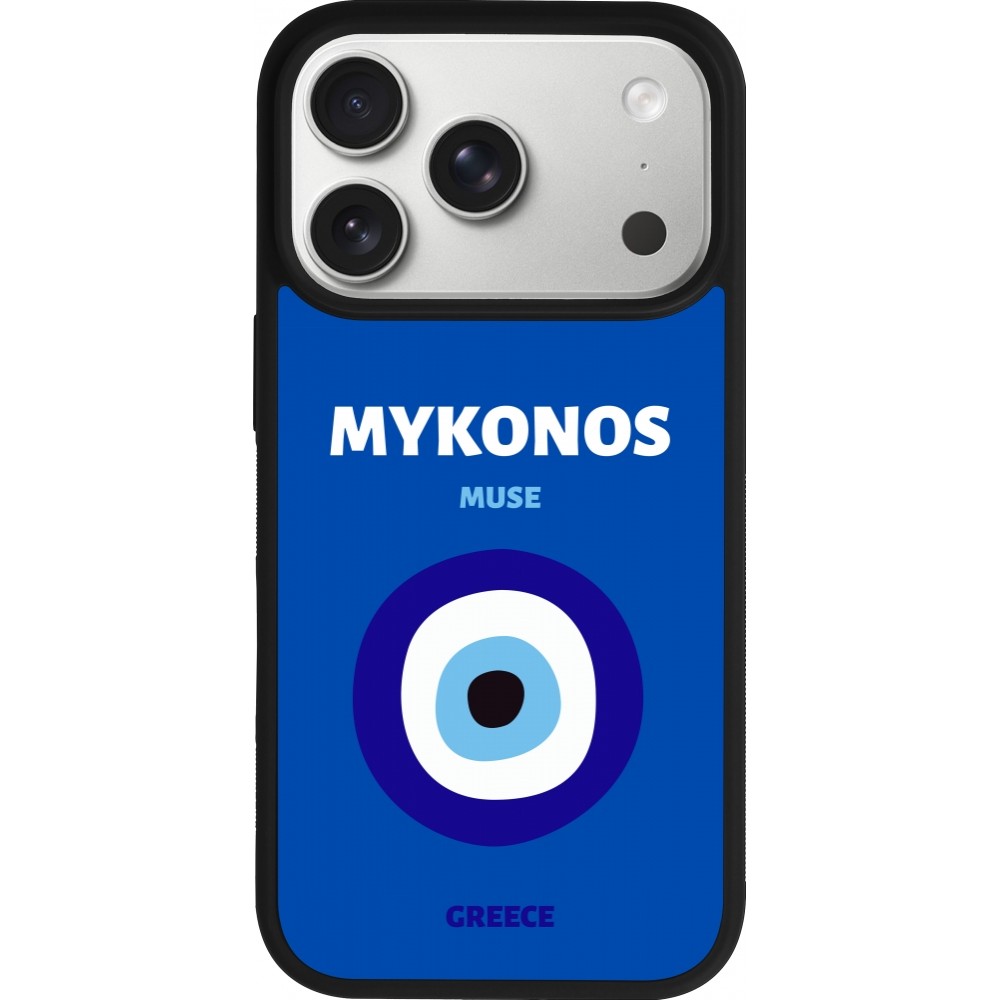 iPhone 17 Pro Case Hülle - Silikon schwarz Pop Summer Destination Mykonos