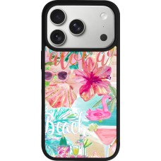 Coque iPhone 17 Pro - Silicone rigide noir Preppy Collage Aloha