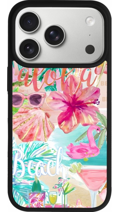 iPhone 17 Pro Case Hülle - Silikon schwarz Preppy Collage Aloha