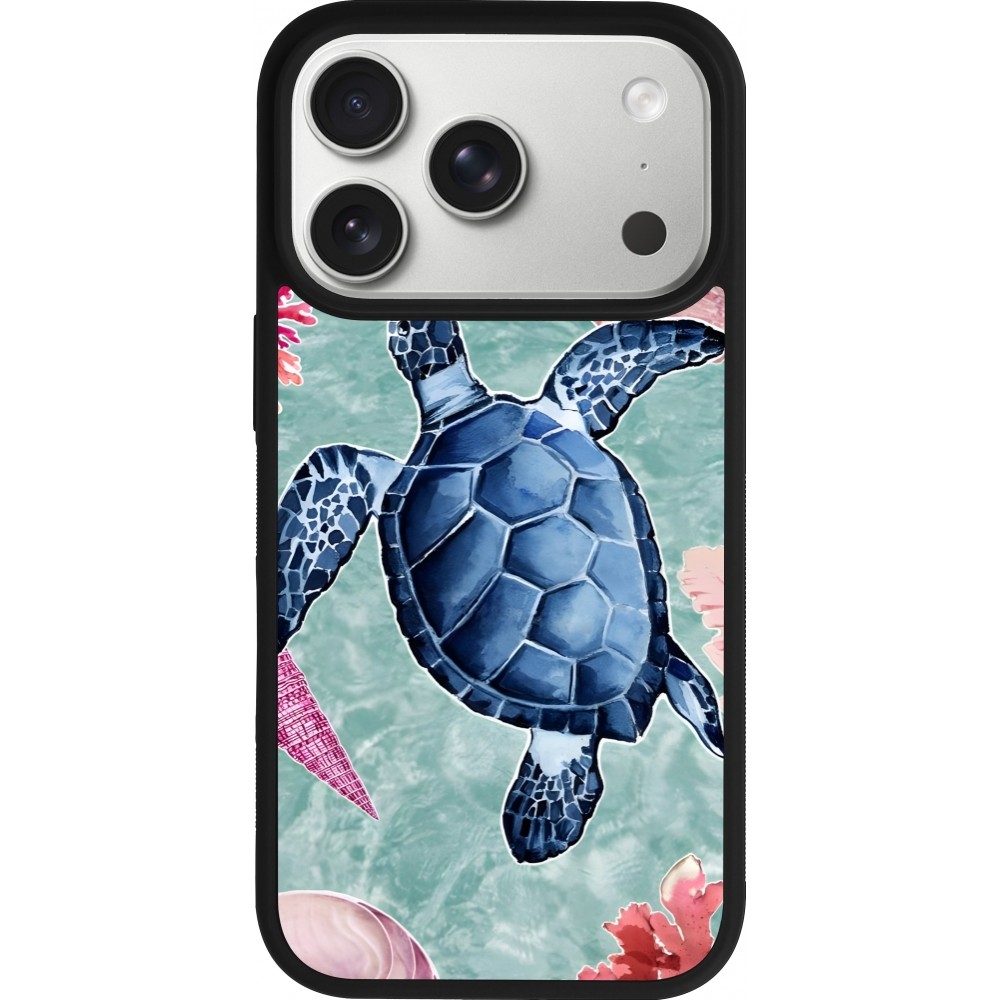 Coque iPhone 17 Pro - Silicone rigide noir Preppy Turtle