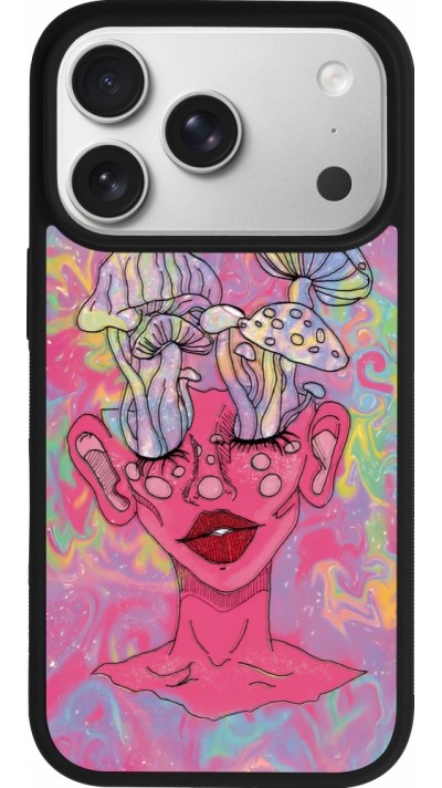 iPhone 17 Pro Case Hülle - Silikon schwarz Psychedelic pink mushroom