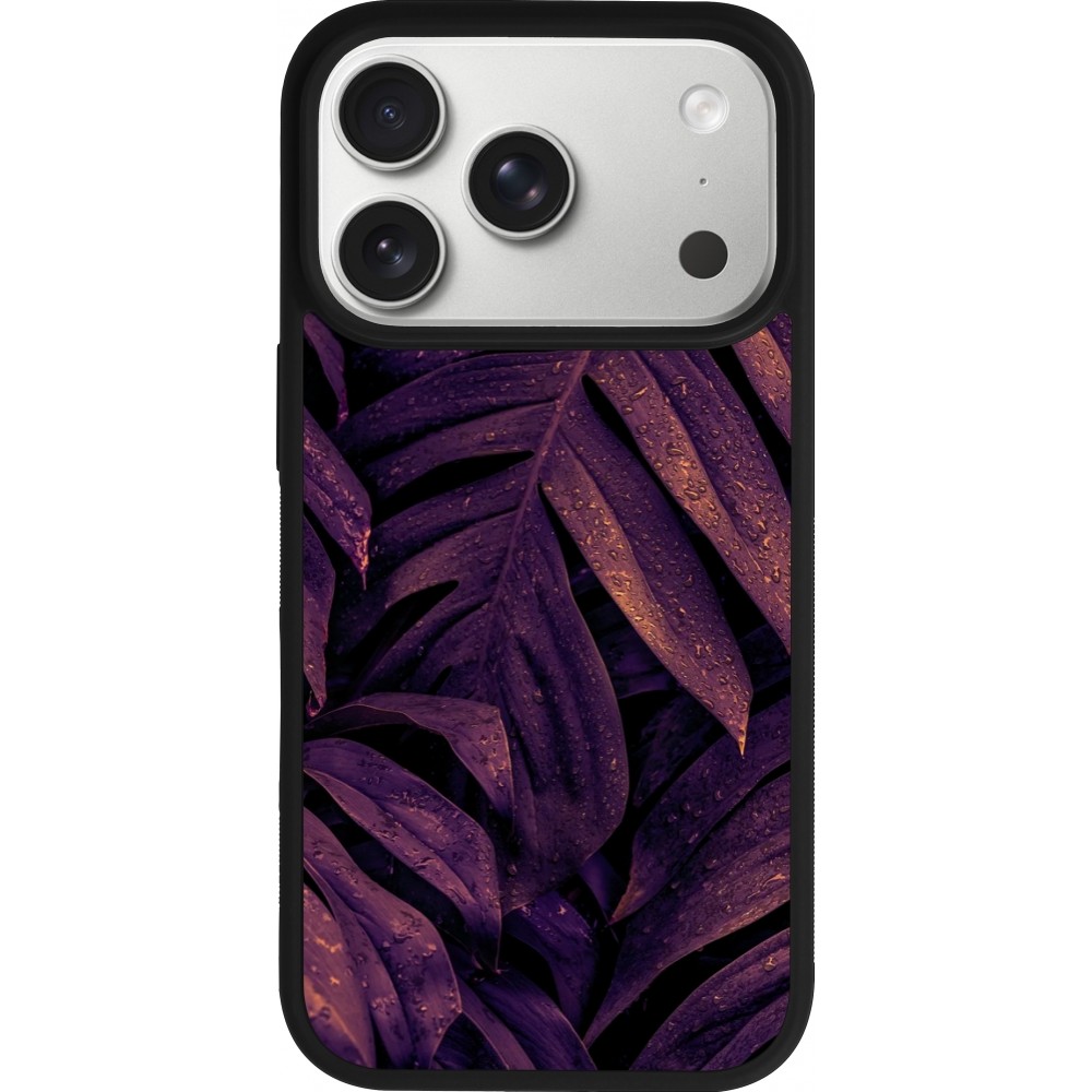 Coque iPhone 17 Pro - Silicone rigide noir Purple Light Leaves