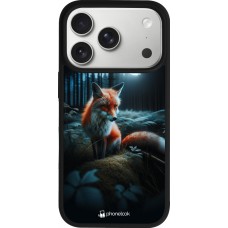 Coque iPhone 17 Pro - Silicone rigide noir Renard lune forêt