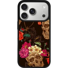 iPhone 17 Pro Case Hülle - Silikon schwarz Skulls and flowers