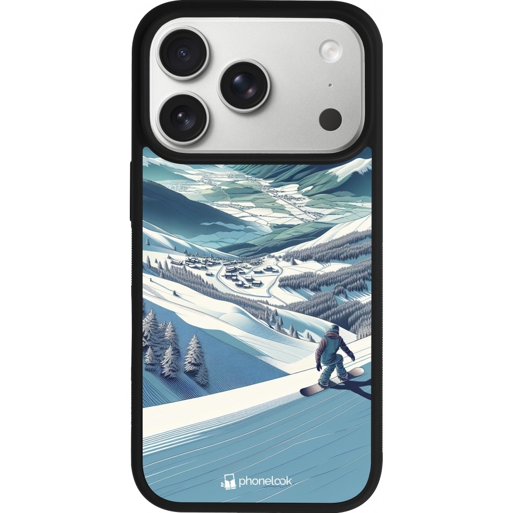 iPhone 17 Pro Case Hülle - Silikon schwarz Snowboarder Berg