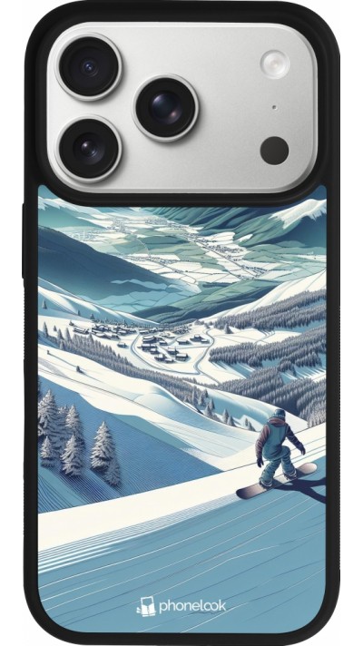 iPhone 17 Pro Case Hülle - Silikon schwarz Snowboarder Berg