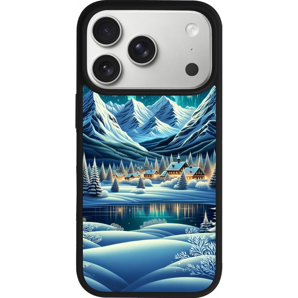 iPhone 17 Pro Case Hülle - Silikon schwarz Verschneites Bergdorf am See in der Nacht